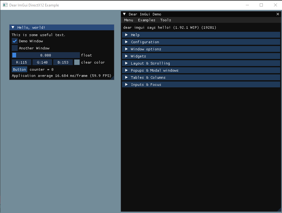 Демоприложение Dear ImGui